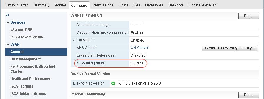 vsan and Unicast The Cluster summary now shows if a