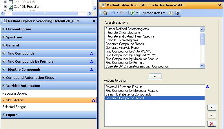 To process data automatically using Worklist Automation After you decide the correct settings for all aspects of the Find Compounds algorithms and Search Database algorithms (such as those described
