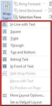 3. A dropdown will appear. Select the type of text wrapping that you want to apply it to your picture (See Figure 22).