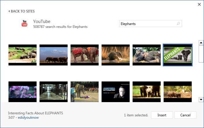 4. In one of the search boxes, type a word or phrase that describes the desired video you wish to search for (Figure 54 shows a YouTube search for Elephants). 5. Press Enter.