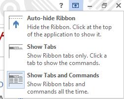 Ribbon Display Options On the top right hand side there is a new feature which allows you to control how the ribbon is displayed.