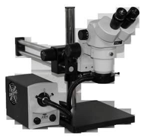 Stereo Zoom Microscopes Preconfigured Microscope Systems SPZH-135 Stereo Zoom Binocular Microscope on Stand PLED Magnification Range: 21x to 135x Zoom Ratio: 6.4:1 Field of View: 10.7-1.6mm (0.