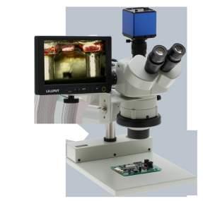 focusing, ideal for fine detail work 26800B-351 SPZH-135 Stereo Zoom Binocular Microscope on Stand PLED SPZH-135 Stereo Zoom Microscope with DBL Arm Boom, EARM, LED FOI illumination Magnification