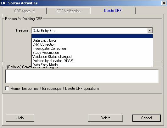 CRF STATUS ACTIVITIES TOOL The CRF Status Activities tool allows users to delete saved data from an ecrf.
