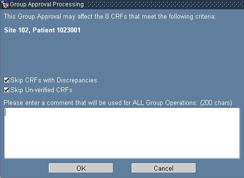 3) Click the Show All Data for Patient hyperlink 4) The OC RDC Main Spreadsheet displays 5) Click Group Activities>Approve CRFs
