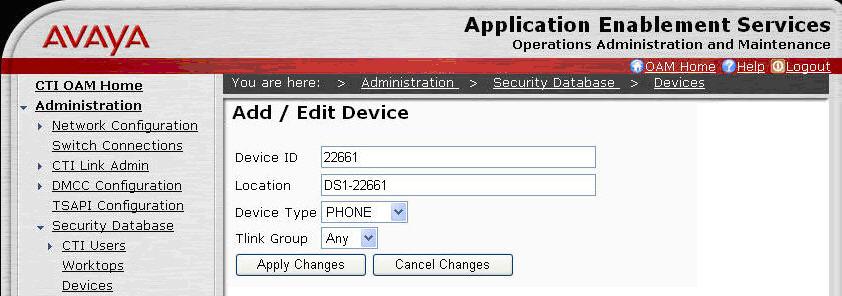 In the Add / Edit Device screen, enter a descriptive Location and select the proper Device
