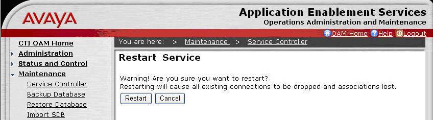 The Service Controller screen is displayed, and shows a listing of