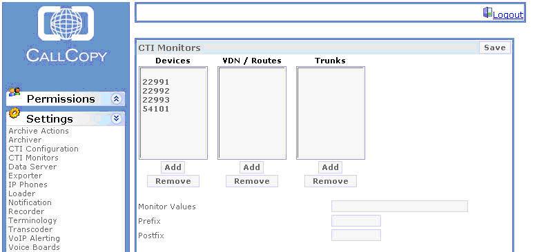 5.3. Administer CTI Monitors Select Settings > CTI Monitors from the left pane. The CTI Monitors screen is displayed. In the Monitor Values field, enter the extension of a monitored device.