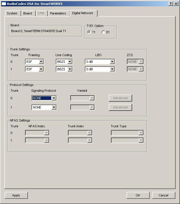 5.6. Administer Ai-Logix card From the CallCopy server, select Start > Settings > Control Panel > Smart Control. The AudioCodes USA Inc SmartWORKS screen is displayed. Select the Digital Network tab.