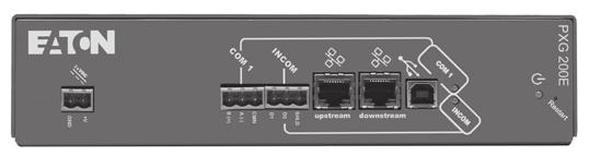 local configuration capability Power Xpert Gateway 200E with port descriptions Power Xpert Gateway 200E with Standard Panel Mounting (Brackets