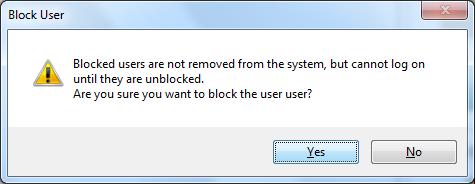 Block User 1- Click on the Block/Unblock User button, and you ll see the following message: 2- When a user is blocked,