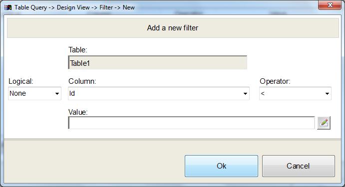 Click on the add button to open the popup where you can select the settings for the filter.