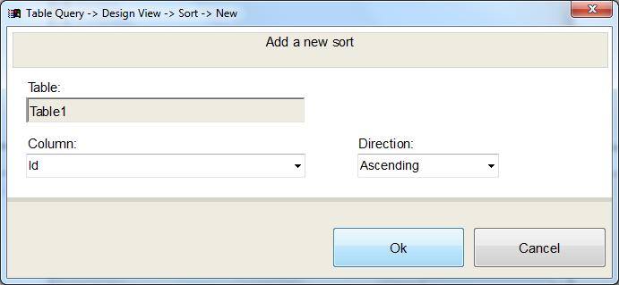 Add Sort to SQL Query The user can click on the Sorting button to add a sort to the SQL Query to order it.