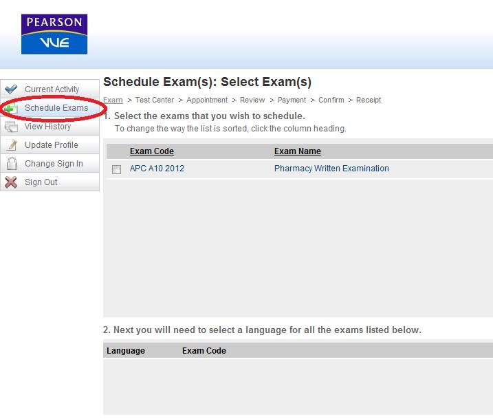 Select the Schedule Exams option and follow the prompts to register for the examination.