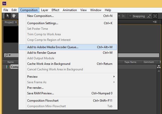 select [Add to Adobe Media Encoder Queue] in the [Composition] menu.