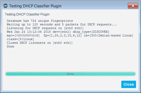 5. Select the Test button. A confirmation popup opens. For the duration of the test (as configured in step 4), the plugin listens for DHCP requests on the device. 6.