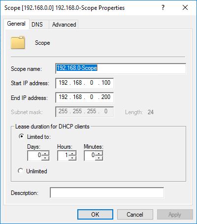 Configuring Scope Properties (1 of 2) The Scope Properties dialog box has four tabs: General - change the scope name and the start and end IP addresses DNS -