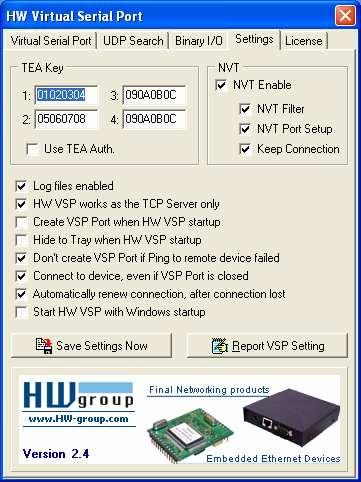 2. Application settings In this example is used application HW Virtual Serial Port which is installed on workstation on central location.