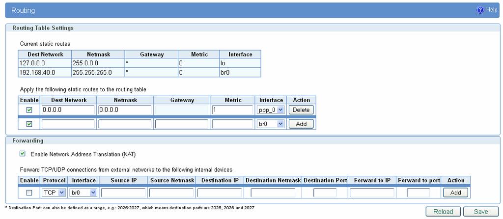 Settings Routing The static routing function determines the path that data follows over your network before and after it passes through the GWR-HS Router.