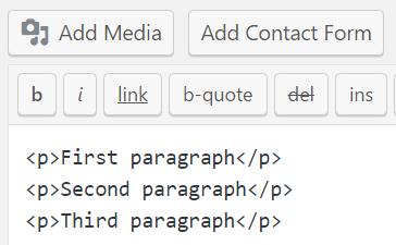 (!) Important WordPress thing: Even if you put your paragraphs between <p> </p> tags, WordPress will remove the tags and add an empty line between the paragraphs instead.