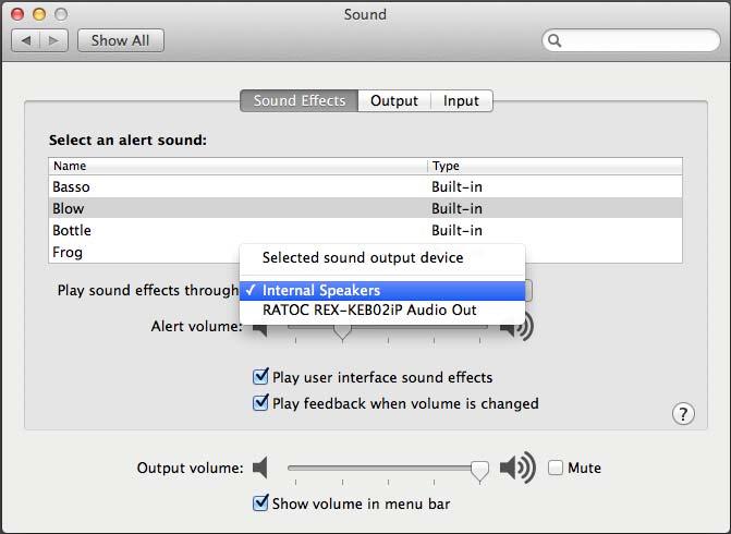 5-2. Setting 'Sound Effects' output to Internal Speakers Click on the "Sound Effects" tab to prevent alerts and effect sounds such as "e-mail received