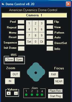 Figure 22. Dome Control with Alarm 1 activated and how many received packets (Rx) are good. To stop the ping test, click Stop Ping. Dome Menu Control Functions 1.