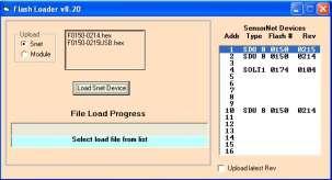 13. Click Load Snet Device to start the upload. If the message File not found appears and an error is reported, begin again at Step 1. Loading progress is indicated in the File Load Progress window.