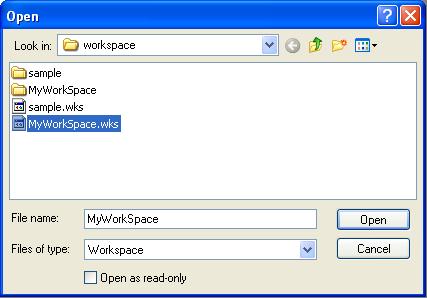 2 Open Workspace This button launch the Open Workspace dialog window where you