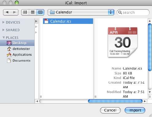 Migration Process on the New Mac (cont d) Step 11 ical will now ask for the location of