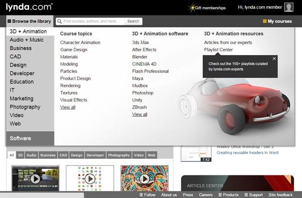 Step 2: Finding a Course You can also mouse over Browse the library to bring up a menu showing the various subsections. Click on any to view the courses.