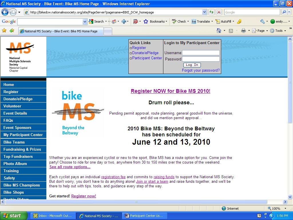 Accessing your Participant Center STEP 1: From your event homepage (www.msandyou.