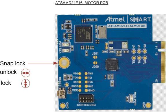 3. ATSAMD21E16LMOTOR Kit Content ATSAMD21E16LMOTOR Kit contains ATSAMD21E16L MCU card that is pre-programmed with hall sensor based block commutation firmware for the ATSAMD21BLDC24V-STK setup.