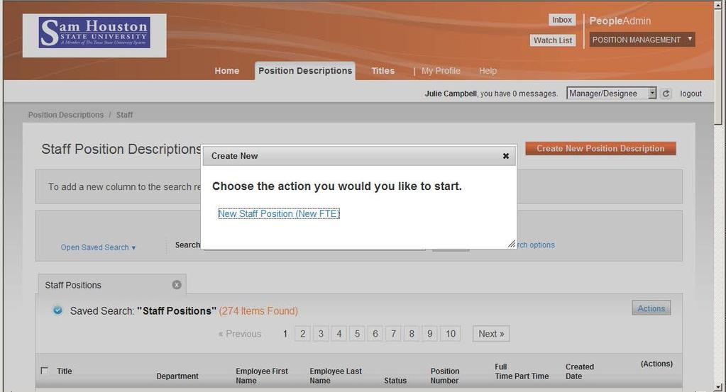 Click on the orange Create New Position Description button in the top right of the