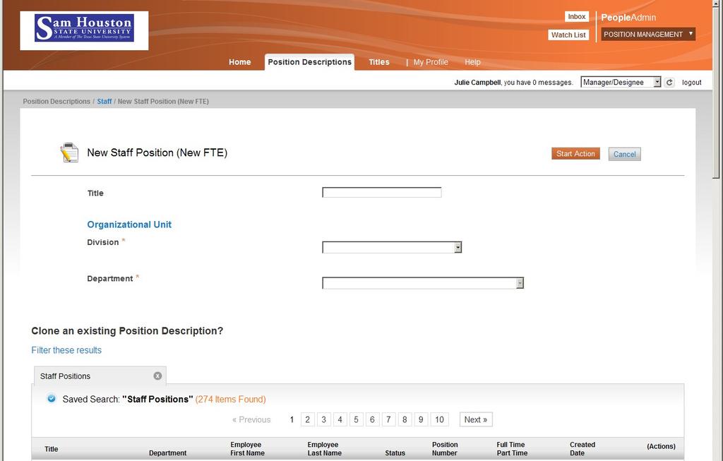 NEW POSITION SETTINGS PAGE On the front page you can title the new position, locate