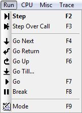 Single step through the program by doing one of the following: - Choose Run menu > Step.