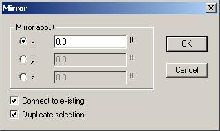 Choose the radio button of the plane about which mirroring will occur Enter the location of the plane along that axis Click the OK button If you leave the Connect to existing check box checked,