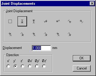 Click on the icon which shows displacement direction Type in a value for the displacement Click on the OK button Selecting the "No prescribed displacement" icon (the first icon in the list) will