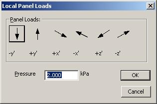 To apply a local distributed load to a panel Select the load panel or panels to be loaded Choose Local Panel Load from the Load menu or short cut menu A dialog box will appear with icons to indicate