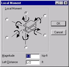 Click on the icon which shows the direction in which the moment is to act Type in the value for the magnitude of the moment Press Tab and type in the position of the moment measured from joint 1