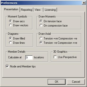 The signs of the values displayed correspond with the diagram of the member and is controlled using the Preferences item (see Plot Window, Sign Convention below).