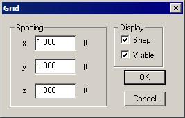 Choose Grid from the View Menu Enter values for the x, y and z spacing of the grid Click on the Visible checkbox if you want the grid to be displayed in the Frame Window.