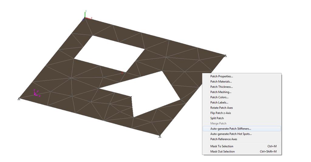Auto-generate Patch Stiffeners Multiframe supports patch stiffeners to be auto-generated. Patch stiffeners will be defined by its in-plane design members.