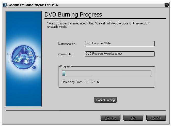 Once encoding is finished, the DVD Burner window will be displayed.