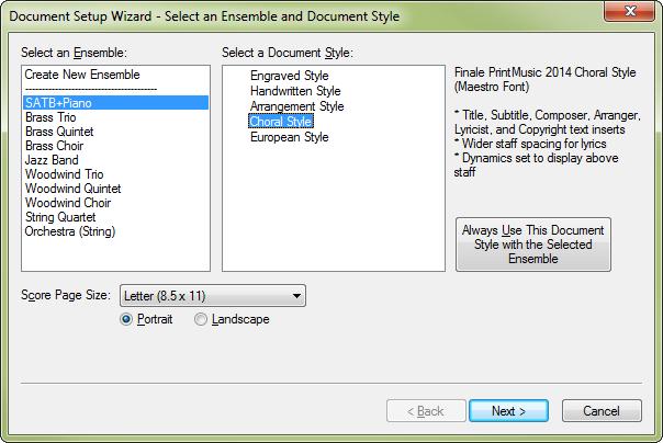 A. To create a new document GETTING STARTED PrintMusic s Document Setup Wizard is usually the fastest way to begin a new score.