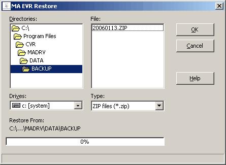CVR Massachusetts EVR Online User's Guide Restoring Data from a Backup Using the Restore utility, you can restore your MA EVR workstation's data from a backup file.