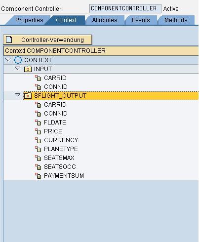 Create context attributes in component controller Create a node in the context of the component controller. Name it as INPUT. Create two attributes CARRID and CONNID under this node.