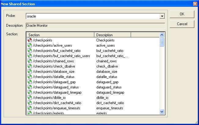 Restart a Node The New Shared Section properties dialog appears. Select a probe from the drop-down list.