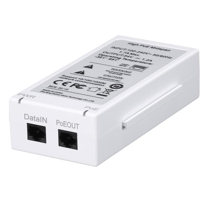 Power over Ethernet Midspan VSPOE-MS 60W PoE supply for high power consumption cameras Integrate with VSPOE-EX to connect up to 3 IP cameras Indicators for power status and PoE status Neat wall mount