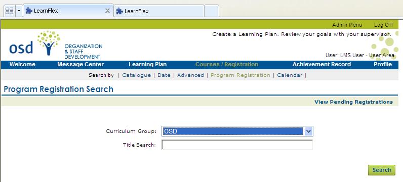 Search by Program Registration To search for programs, click on the Program Registration link.