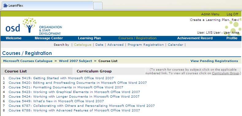 In this example we will register for Getting Started with Microsoft Office Word 2007.